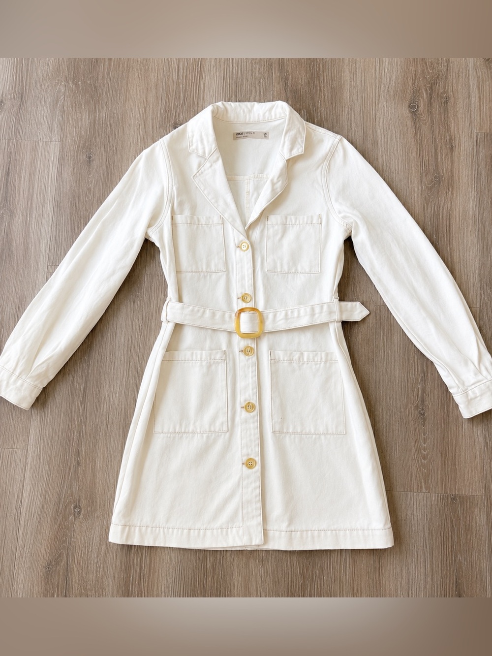 ASOS Long sleeve belted mini dress, beige jean dress